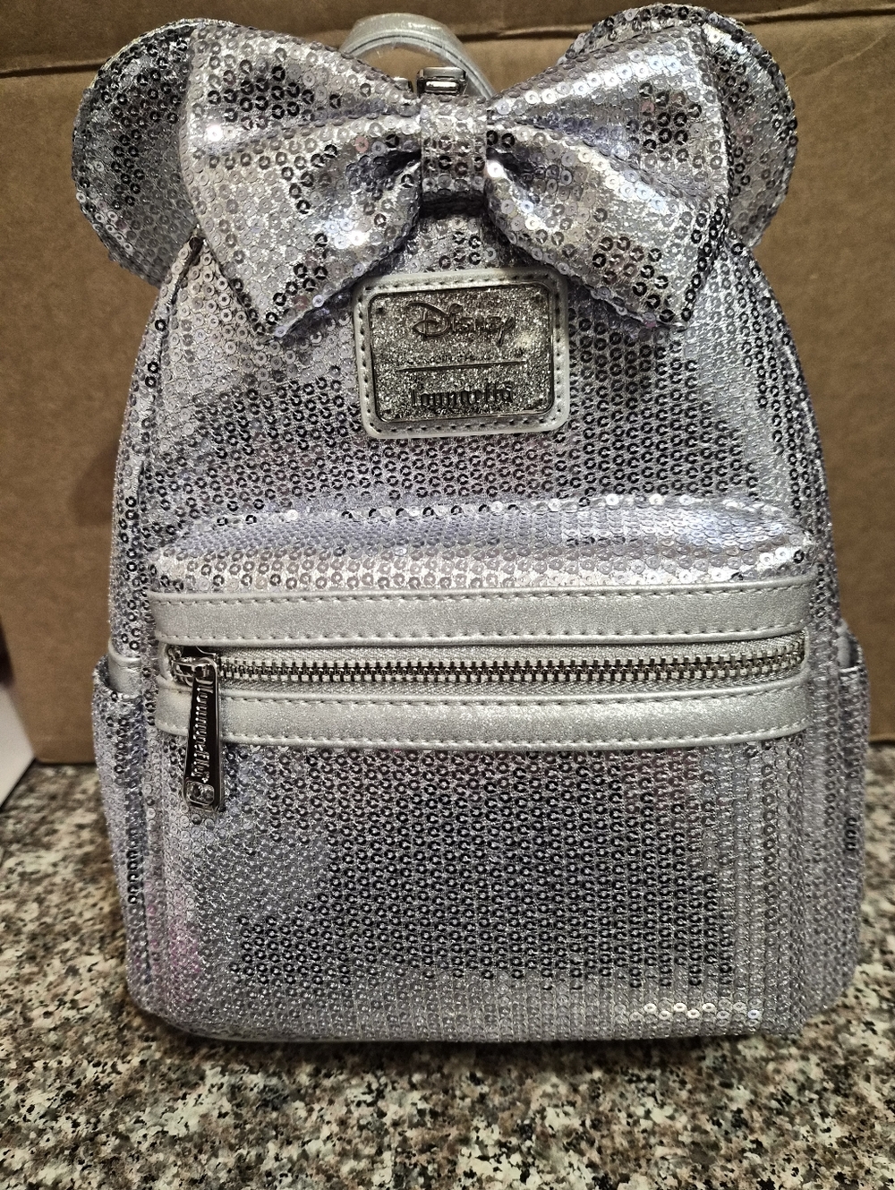 Loungefly Silver Sequin Minnie Ear Mini Backpack